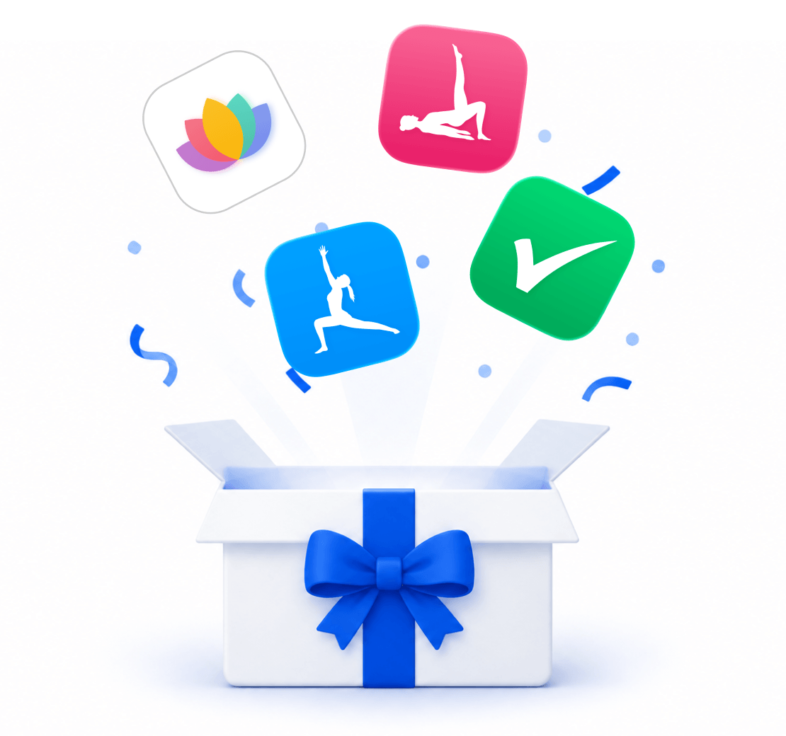 Four Olson Applications app icons emerging from a gift box